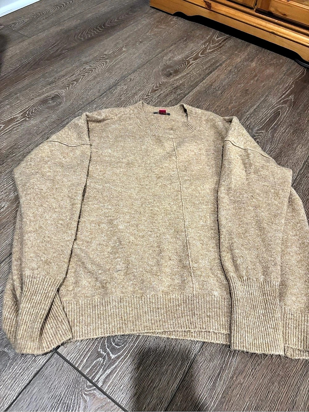 Vince Camuto Exposed Seam Crewneck Sweater Brown Small